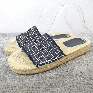 Tory Burch Ribbon Espadrille Slide Womens Size 6 Shoes Navy Blue Slip On Sandals